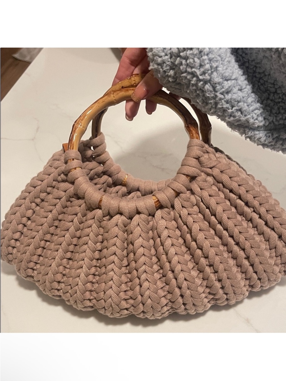 Braided Bamboo Handle purse — Taupe Women’s Bag